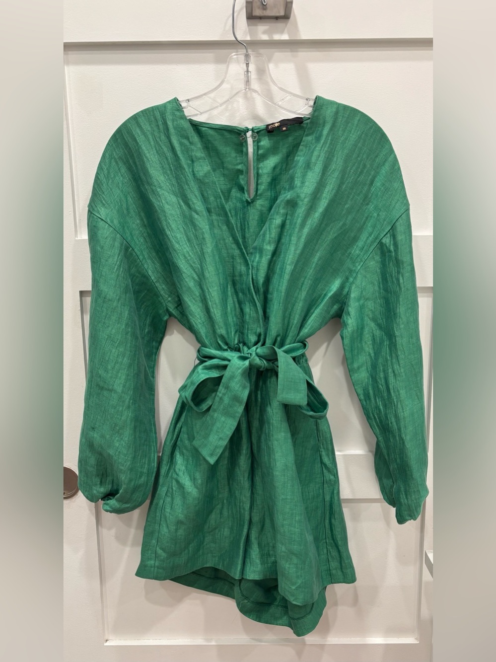 Maje Green Linen Tie-Waist Jumpsuit
